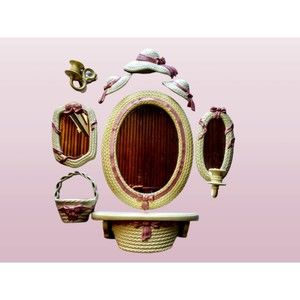 COPY - Vtg Homco Home Interiors Burwood White Pink Ribbon Mirror NO BUNDLES!